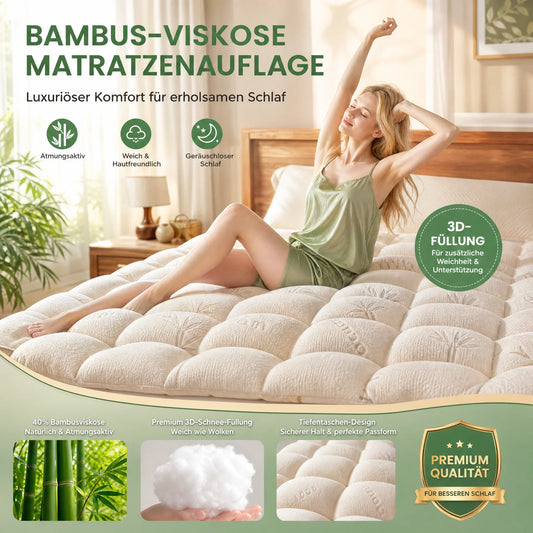 🥳HEISSER SALE 2026🥳💞50.000+ VERKAUFT!👵❤️ Matratzenauflage aus Bambusfaser-Viskose mit tiefen Taschen, gesteppter Matratzentopper, weich & druckentlastend