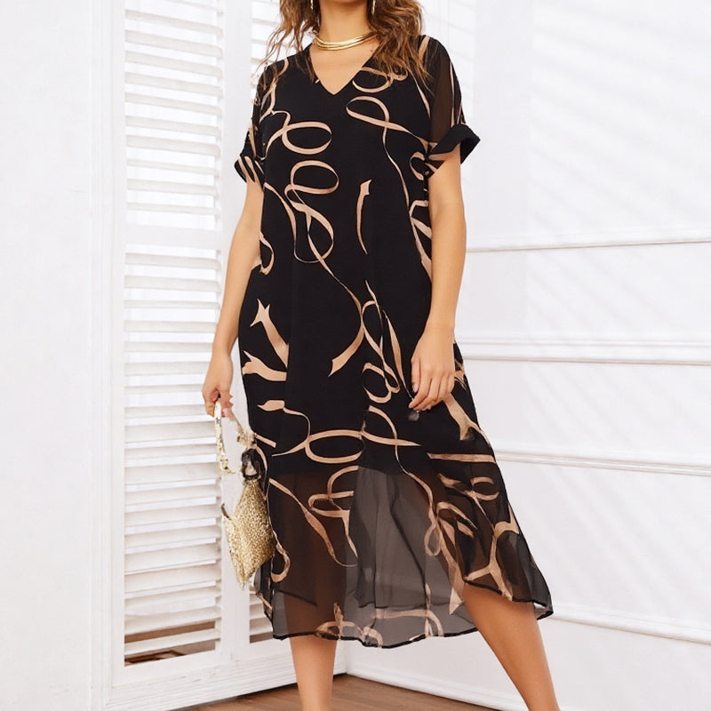 🔥 Letzter Tag! 50% Rabatt Damen V-Ausschnitt Midi-Kleid mit Schlitz ✨ Fließendes figurfreundliches Kleid für Alltag & besondere Anlässe