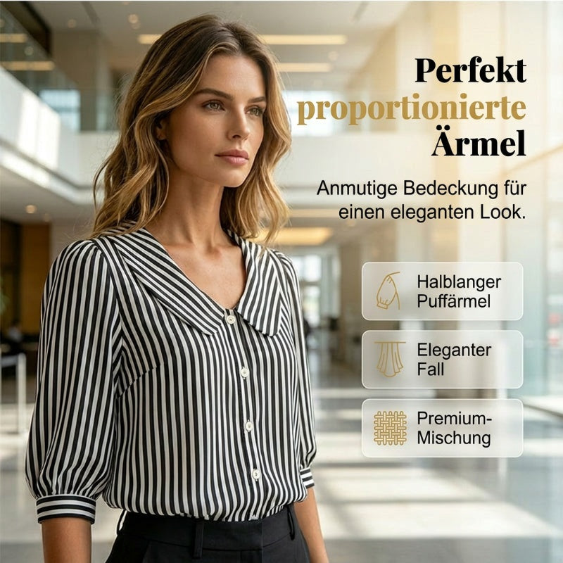🔥 Letzter Tag! 50% Rabatt Damen Gestreifte Bürobluse mit breitem Kragen 💼 Schlankmachende atmungsaktive Halbarm-Bluse für warme Tage