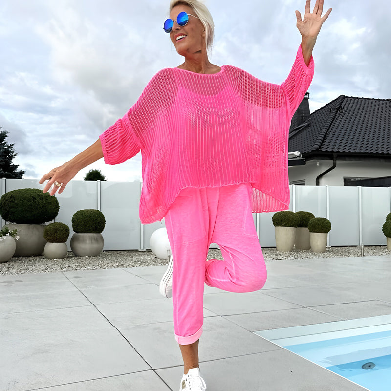 🌸Damen-Jumpsuit mit Buchstabendruck + hohler Kittel-Freizeitanzug