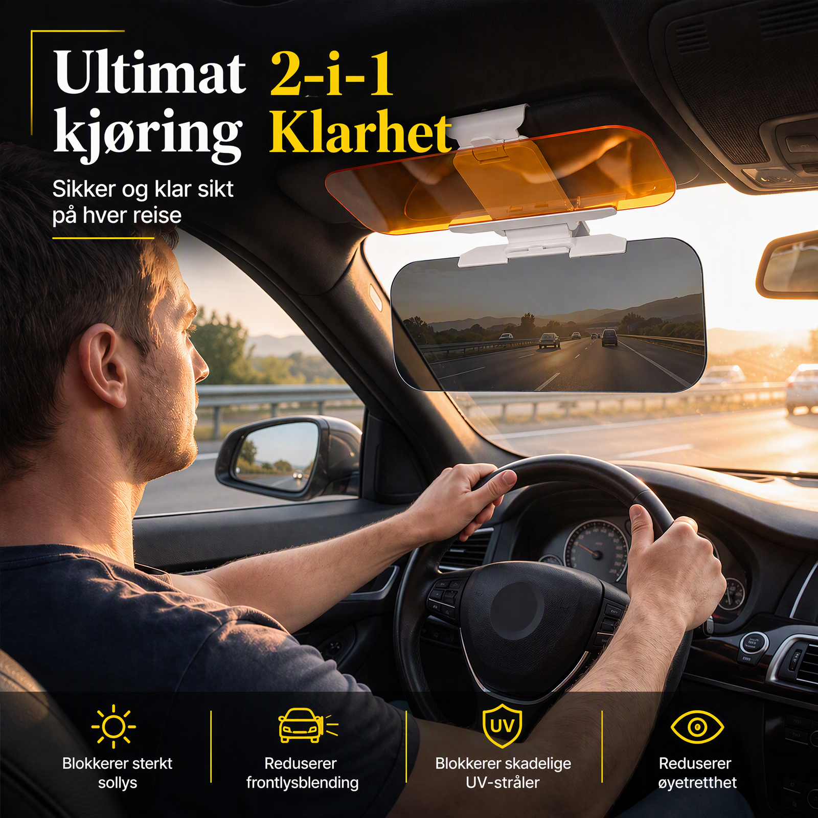 🚗 Anti-blendings solskjerm for bil – 2-i-1 dag/natt, justerbar, PVC. Tryggere kjøring i sol og mørke! ✨🛡️