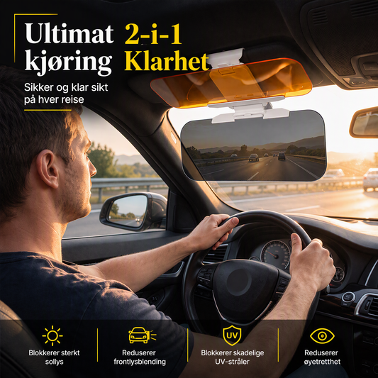 🚗 Anti-blendings solskjerm for bil – 2-i-1 dag/natt, justerbar, PVC. Tryggere kjøring i sol og mørke! ✨🛡️