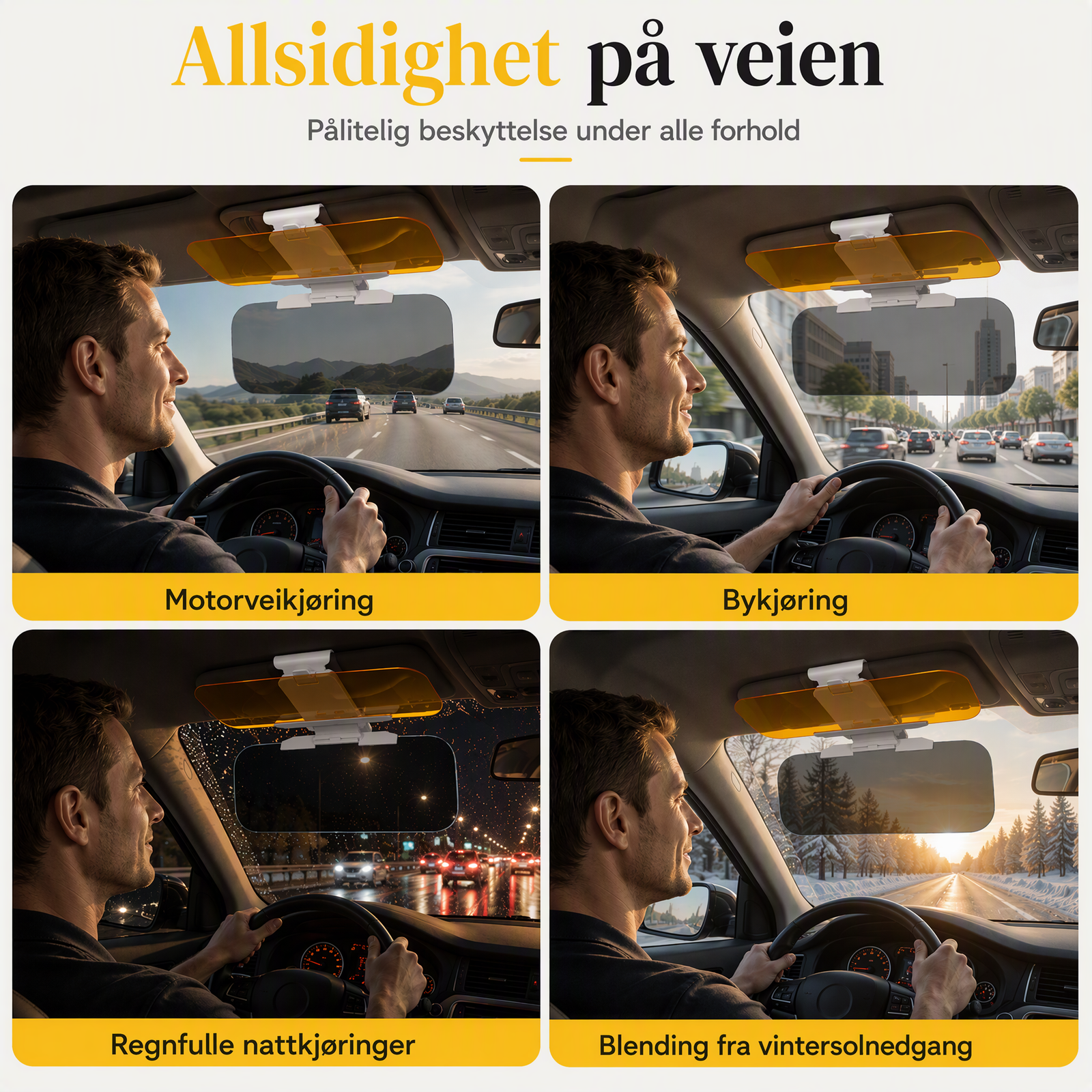🚗 Anti-blendings solskjerm for bil – 2-i-1 dag/natt, justerbar, PVC. Tryggere kjøring i sol og mørke! ✨🛡️