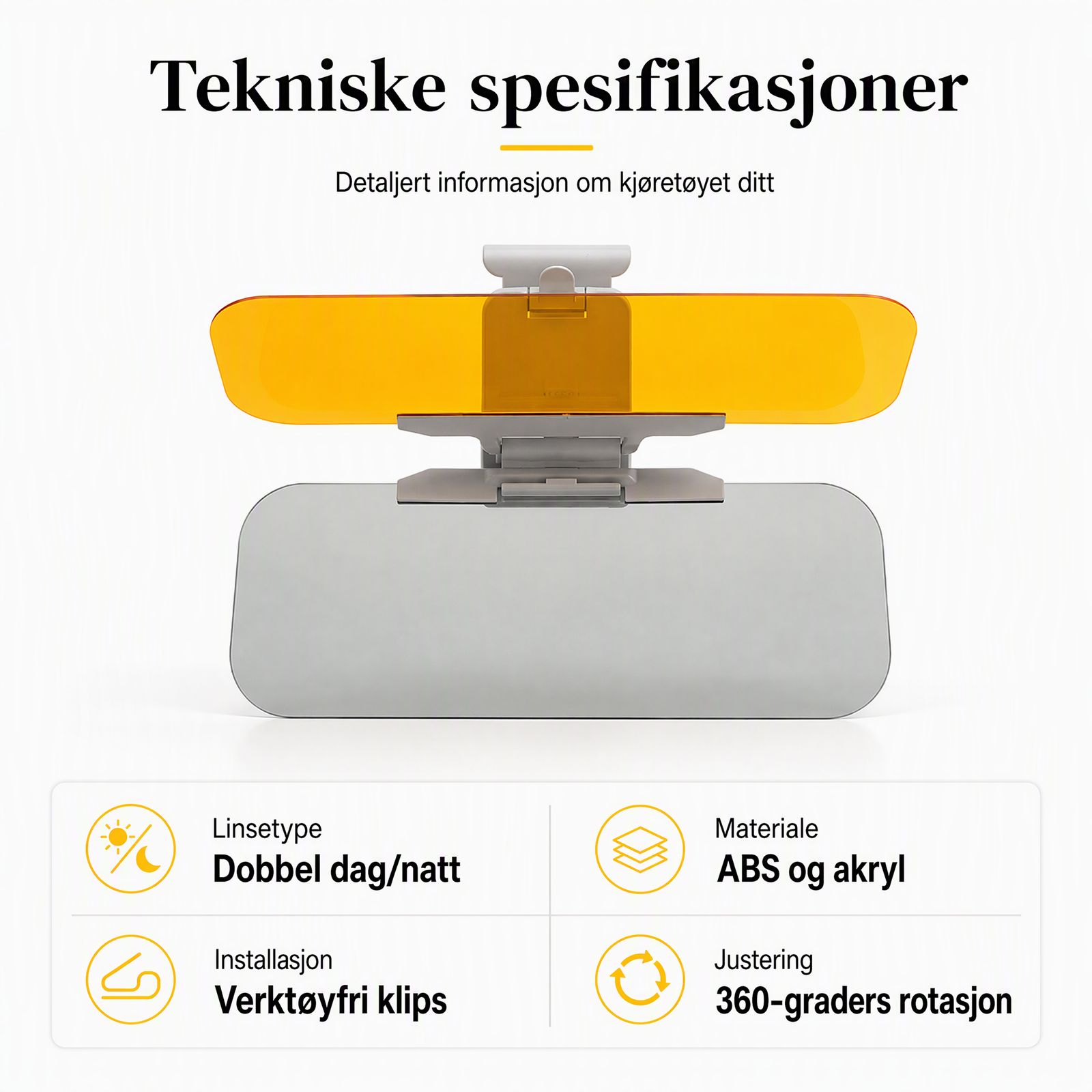 🚗 Anti-blendings solskjerm for bil – 2-i-1 dag/natt, justerbar, PVC. Tryggere kjøring i sol og mørke! ✨🛡️