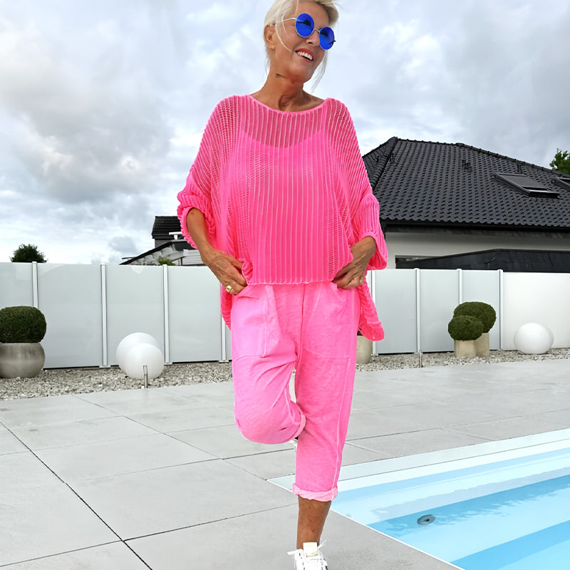 🌸Damen-Jumpsuit mit Buchstabendruck + hohler Kittel-Freizeitanzug