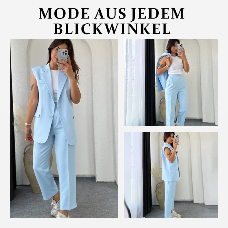 Versandkostenfrei ⏰ Nur noch heute 50% Rabatt! 👔💖 Damen Ärmelloser Blazer & High-Waist Hose Set – Modern & elegant für Büro, Festivals und besondere Anlässe ✨