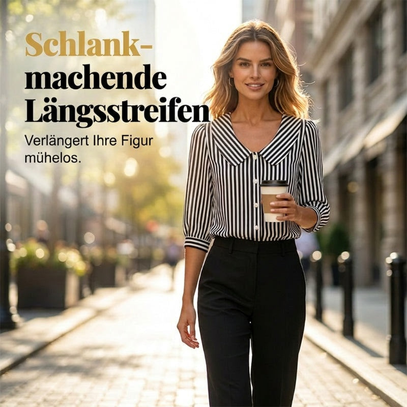 🔥 Letzter Tag! 50% Rabatt Damen Gestreifte Bürobluse mit breitem Kragen 💼 Schlankmachende atmungsaktive Halbarm-Bluse für warme Tage