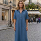 🔥 Letzter Tag! 50% Rabatt Damen Jeans-Hemdkleid Midi mit Taschen 👖 Lässiges alltagstaugliches Sommerkleid – bequem & figurfreundlich