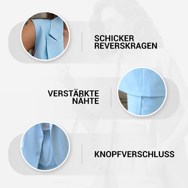 Versandkostenfrei ⏰ Nur noch heute 50% Rabatt! 👔💖 Damen Ärmelloser Blazer & High-Waist Hose Set – Modern & elegant für Büro, Festivals und besondere Anlässe ✨