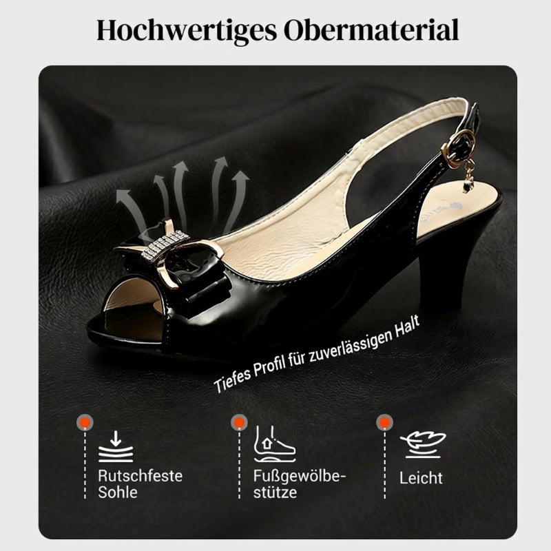 🔥 Nur jetzt! 50% Rabatt Damen Peep Toe Slingback Sandalen 🖤 Mit Schleife & Fußgewölbestütze, ganztägig bequem