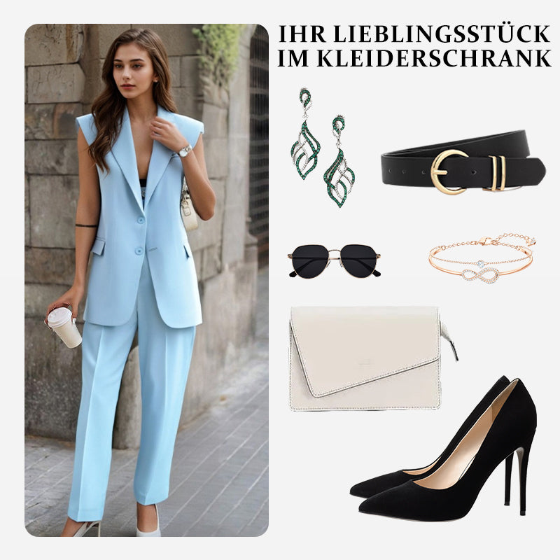 Versandkostenfrei ⏰ Nur noch heute 50% Rabatt! 👔💖 Damen Ärmelloser Blazer & High-Waist Hose Set – Modern & elegant für Büro, Festivals und besondere Anlässe ✨