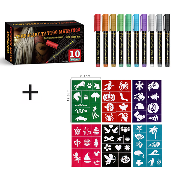 🎨50% OFF NOW! Temporary Tattoo Markers for Skin – Long-Lasting Waterproof Body Art Tattoo Pens, DIY Temporary Tattoo Kit for Parties, Festivals, Halloween & Cosplay