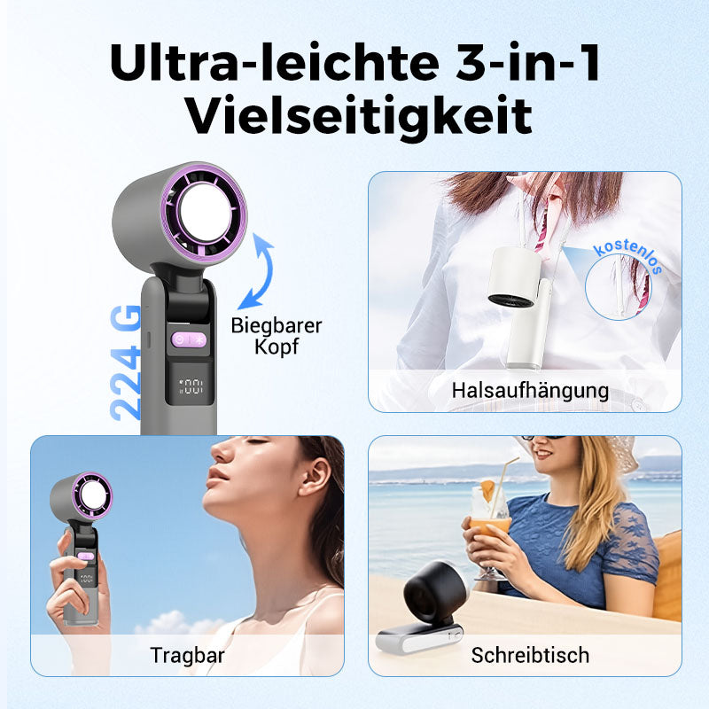 ❄️ SOMMERAKTION -50% NUR KURZE ZEIT! 🧊 Mini Handventilator mit Eiskühlfunktion – 4000mAh Akku, kompakt 183mm, 3 Farben Grau/Rosa/Weiß für Strand, Büro & Unterwegs