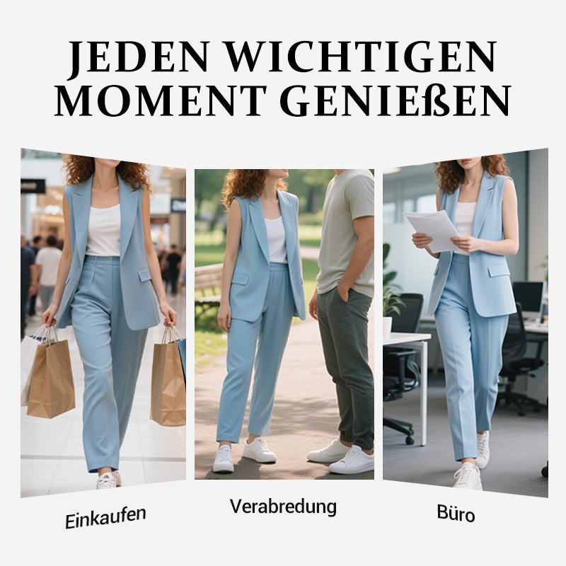 Versandkostenfrei ⏰ Nur noch heute 50% Rabatt! 👔💖 Damen Ärmelloser Blazer & High-Waist Hose Set – Modern & elegant für Büro, Festivals und besondere Anlässe ✨