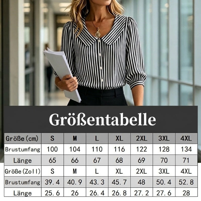 🔥 Letzter Tag! 50% Rabatt Damen Gestreifte Bürobluse mit breitem Kragen 💼 Schlankmachende atmungsaktive Halbarm-Bluse für warme Tage