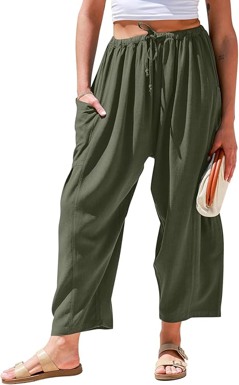 ☀️ 50 % RABATT FÜR BEGRENZTE ZEIT! 👖 Damen Leinen-Optik Weitbein Freizeithose – Elastischer Kordelbund, große Taschen, luftig für Sommer & Urlaub 🤎