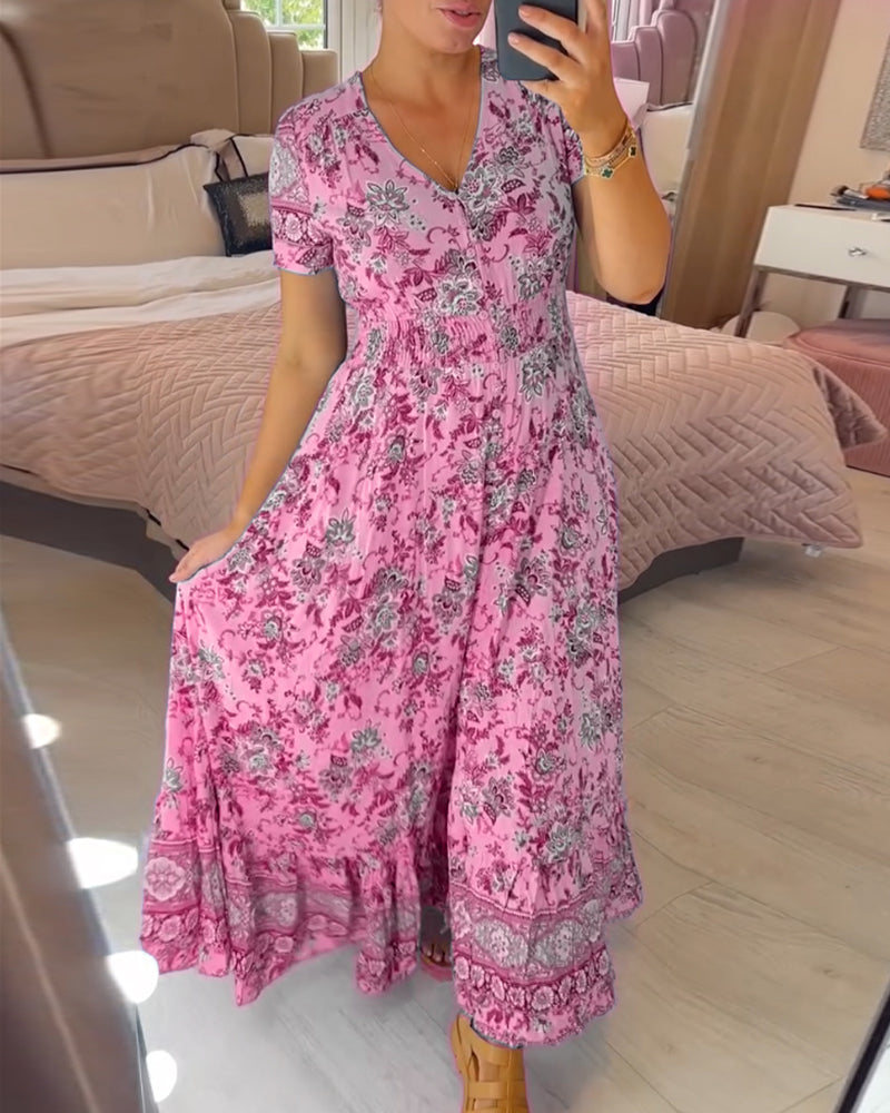 💃Heiss 50% Rabatt🔥Kostenloser Versand - Bequemes V-Ausschnitt Blumenkleid🌷