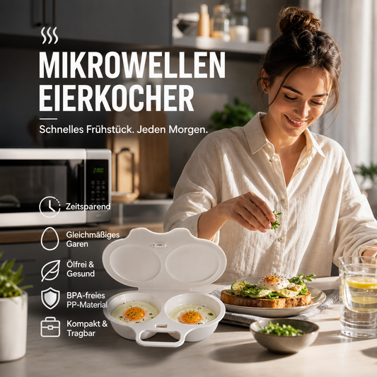 🍳 50% RABATT! Mikrowellen-Eierkocher mit Deckel und Griff – Schnell, sicher & platzsparend – Perfekt für das schnelle Frühstück, Weich- & Hartgekochte Eier in Minuten ✨