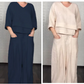 💎 2-teiliges Set aus Baumwoll-Leinen mit unregelmäßigem Saum – V-Ausschnitt-Oberteil + Weitbein-Hose, atmungsaktiv & mühelos stilvoll 🍂👚