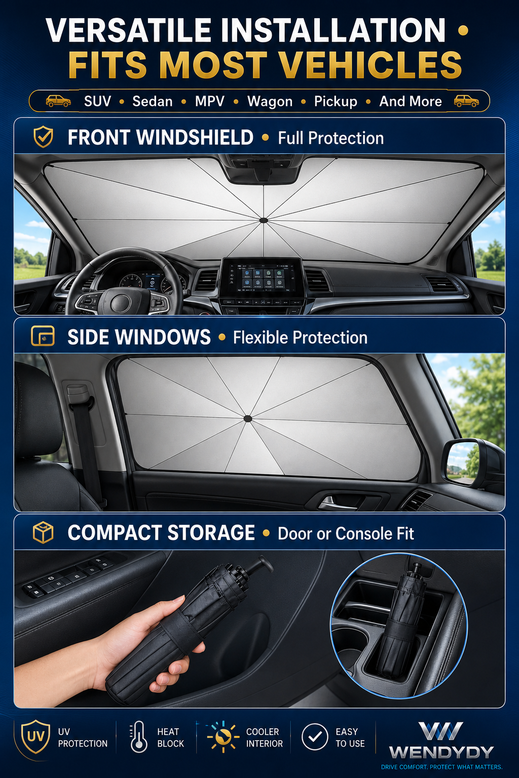 🔥 NUR NOCH HEUTE 50% RABATT! ☂️ Aufgerüsteter Autosonnenschutz-Regenschirm für Frontscheibe – 60°C Temperaturabsenkung, UV-Schutz, armaturenfreundlich, universal passend für alle Autos