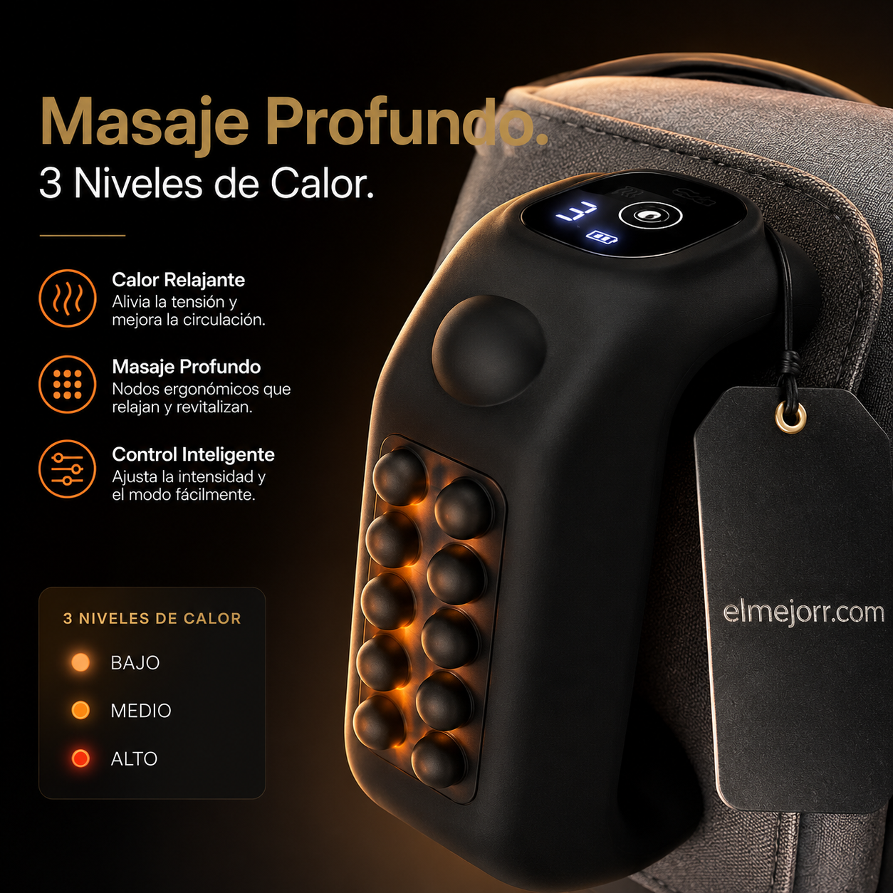 🔥 OFERTA LIMITADA -50% DESCUENTO! Anillo masajeador manual 5 velocidades con correa deportiva ajustable, calor relajante para aliviar dolores musculares