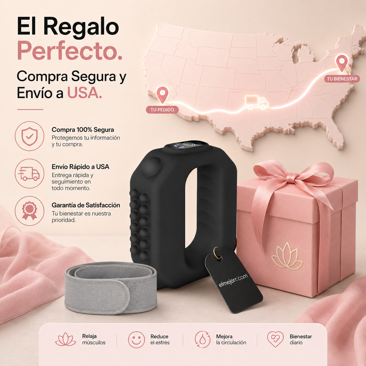🔥 OFERTA LIMITADA -50% DESCUENTO! Anillo masajeador manual 5 velocidades con correa deportiva ajustable, calor relajante para aliviar dolores musculares