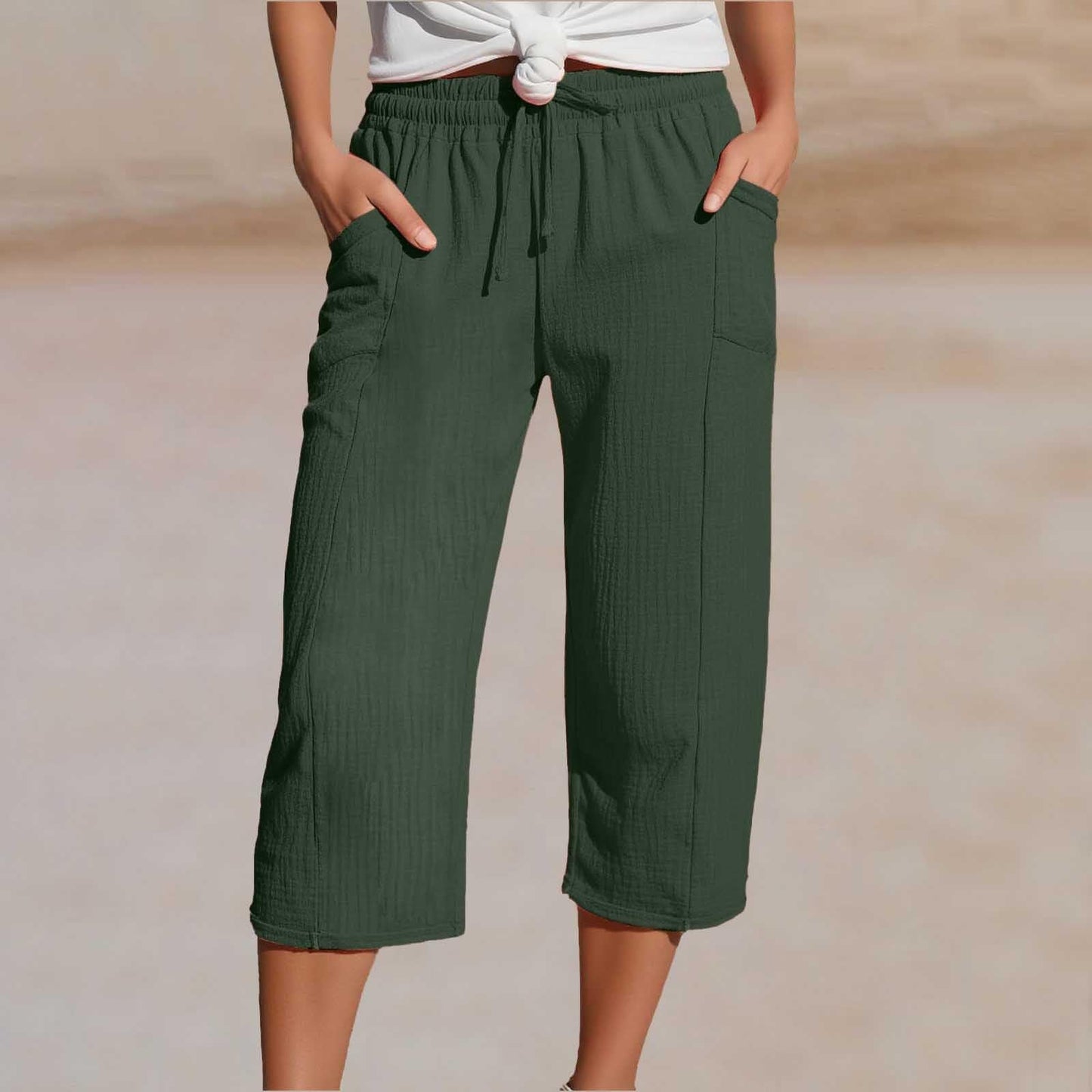 ✨ Leichte Damen-Capri mit Falten & verstellbarem Bund – Premium-Qualität für den Alltag!