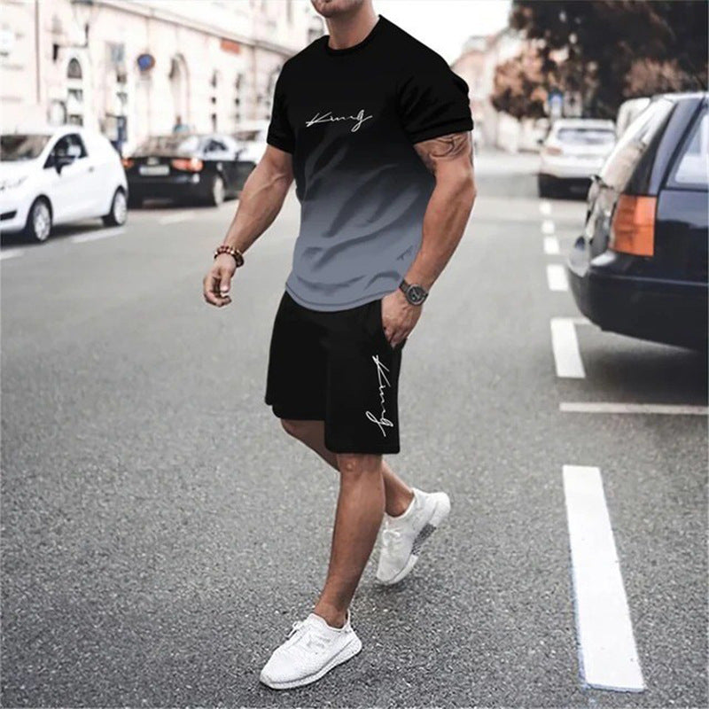 ⏰ Nur noch heute 50% Rabatt! 👕 Herren Freizeit-Set mit Farbverlauf – Kurzarm T-Shirt + Shorts, locker geschnittener Schnitt, 2 Designs zur Auswahl für Alltag, Zuhause & Stadtspaziergänge ✨