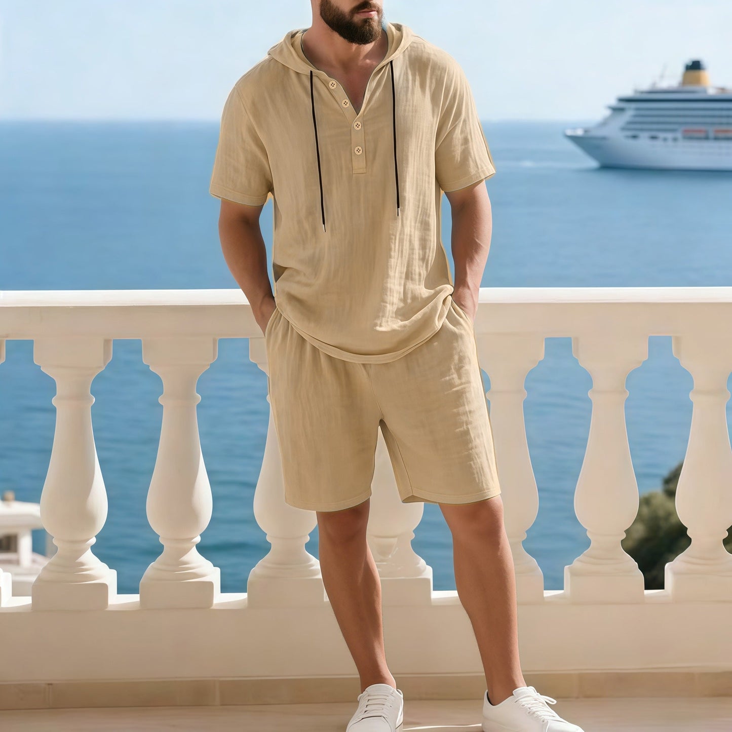 🏝️ Modisches Strand- & Freizeit-Outfit – Leichtes Herren-Set mit Kapuze, ideal für Urlaub & Alltag!
