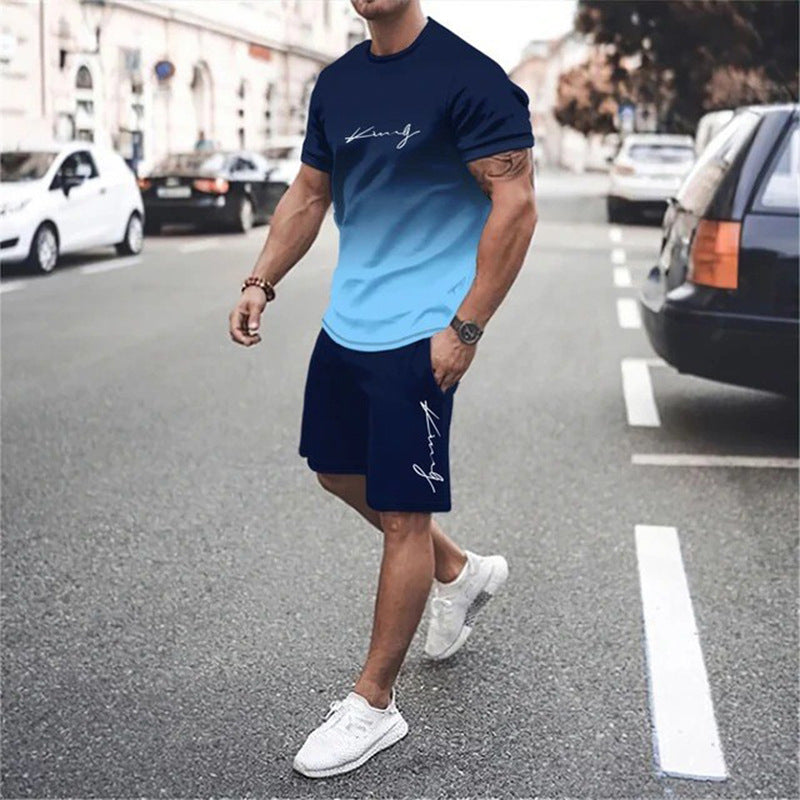 ⏰ Nur noch heute 50% Rabatt! 👕 Herren Freizeit-Set mit Farbverlauf – Kurzarm T-Shirt + Shorts, locker geschnittener Schnitt, 2 Designs zur Auswahl für Alltag, Zuhause & Stadtspaziergänge ✨