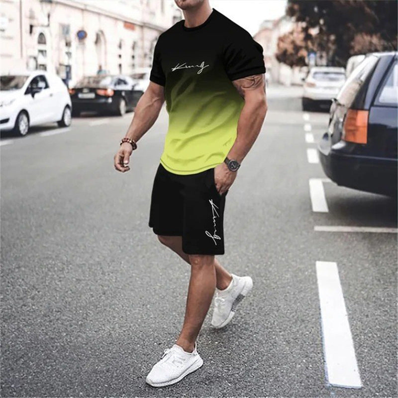 ⏰ Nur noch heute 50% Rabatt! 👕 Herren Freizeit-Set mit Farbverlauf – Kurzarm T-Shirt + Shorts, locker geschnittener Schnitt, 2 Designs zur Auswahl für Alltag, Zuhause & Stadtspaziergänge ✨