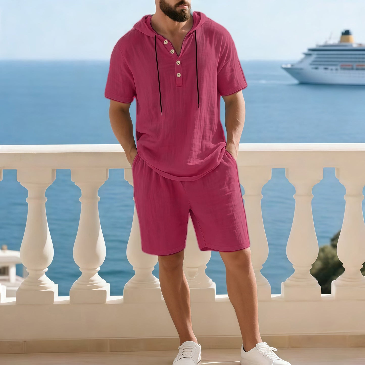 🏝️ Modisches Strand- & Freizeit-Outfit – Leichtes Herren-Set mit Kapuze, ideal für Urlaub & Alltag!