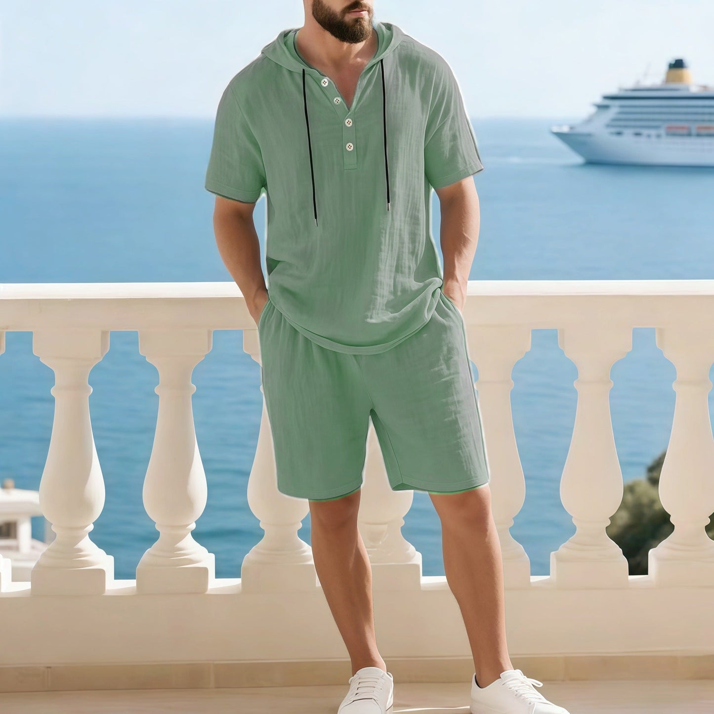 🏝️ Modisches Strand- & Freizeit-Outfit – Leichtes Herren-Set mit Kapuze, ideal für Urlaub & Alltag!
