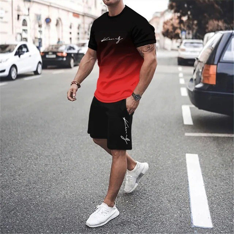 ⏰ Nur noch heute 50% Rabatt! 👕 Herren Freizeit-Set mit Farbverlauf – Kurzarm T-Shirt + Shorts, locker geschnittener Schnitt, 2 Designs zur Auswahl für Alltag, Zuhause & Stadtspaziergänge ✨