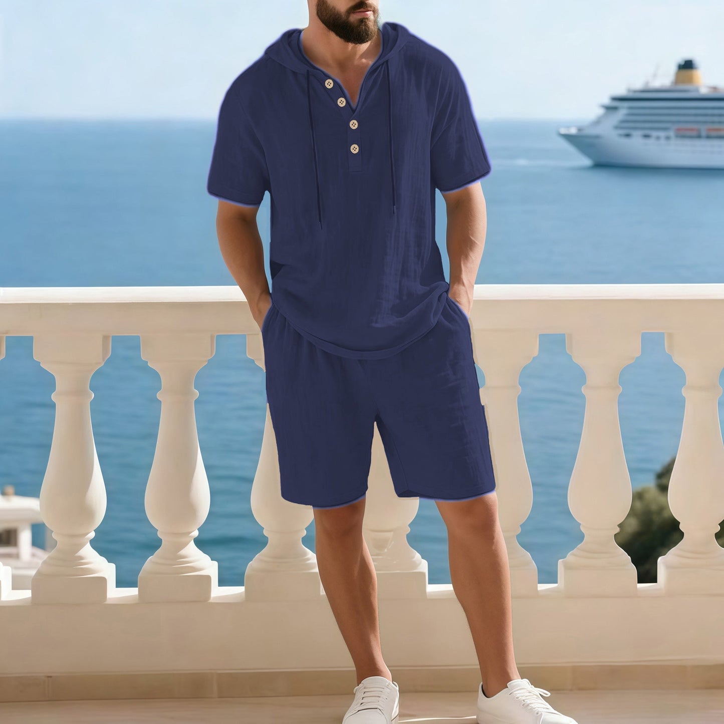 🏝️ Modisches Strand- & Freizeit-Outfit – Leichtes Herren-Set mit Kapuze, ideal für Urlaub & Alltag!