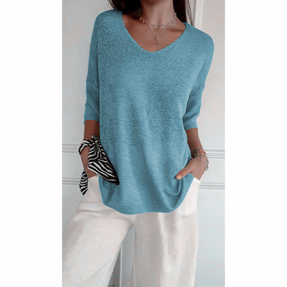 🌸 60% RABATT! 🧶 Unifarbenes Gestricktes Top mit V-Ausschnitt – Frühjahrsverkauf – Weich & Bequem, Zeitloser Look & Vielseitig Kombinierbar 👚
