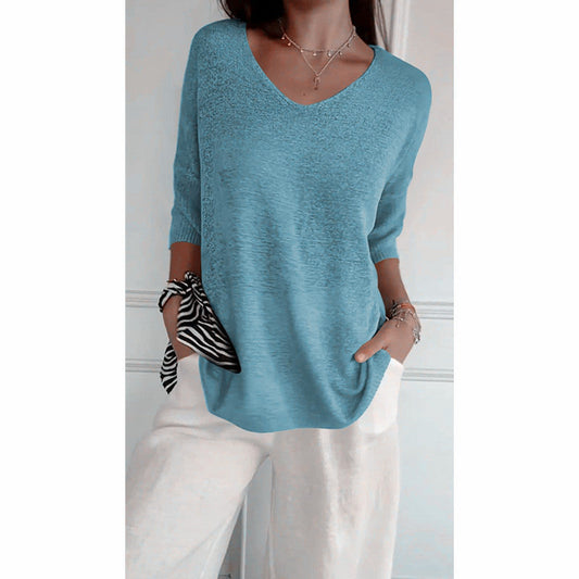 🌸 60% RABATT! 🧶 Unifarbenes Gestricktes Top mit V-Ausschnitt – Frühjahrsverkauf – Weich & Bequem, Zeitloser Look & Vielseitig Kombinierbar 👚