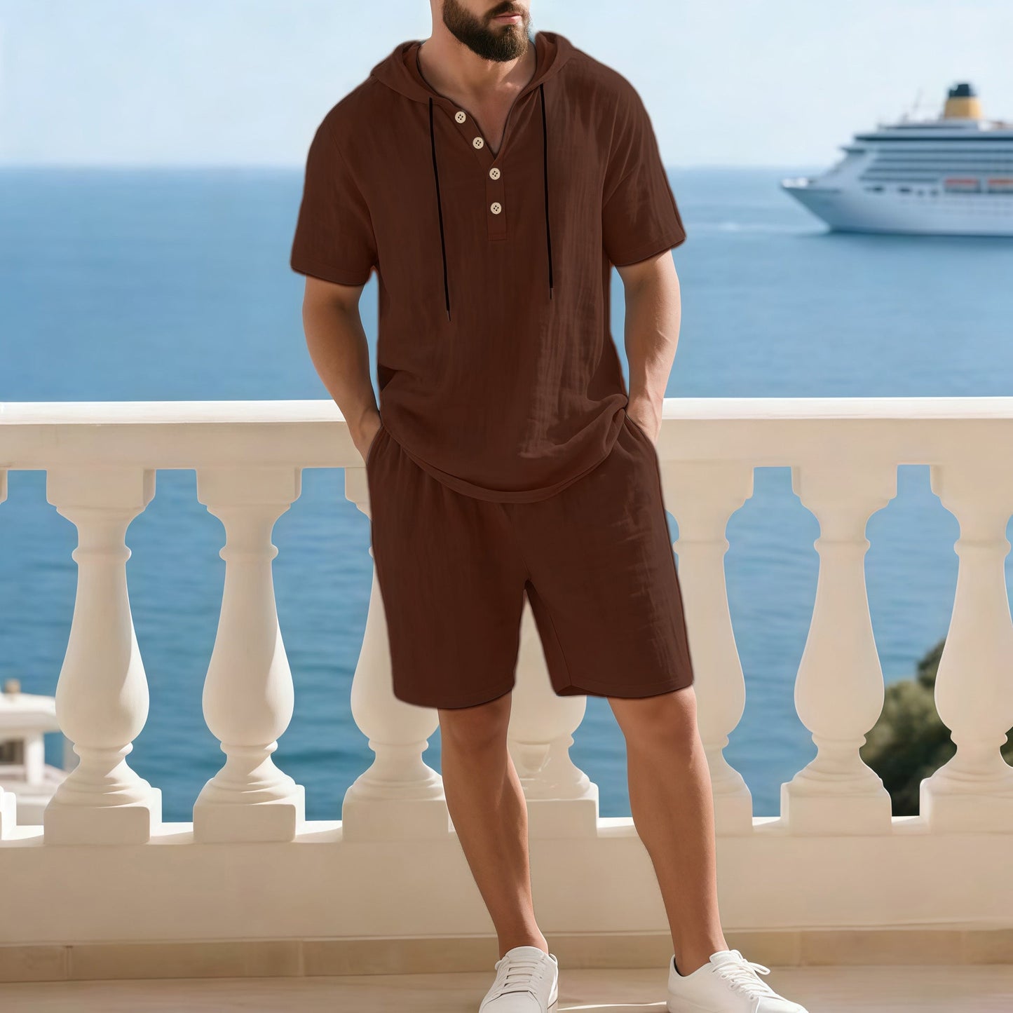 🏝️ Modisches Strand- & Freizeit-Outfit – Leichtes Herren-Set mit Kapuze, ideal für Urlaub & Alltag!