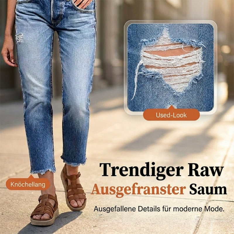 👖 Modische Slim-Fit-Jeans im Used-Look – Damen Denim mit Fransen & bequemem Schnitt!