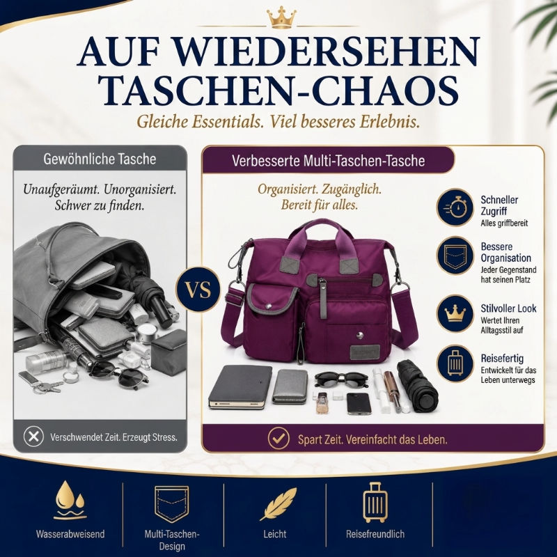 👜 LETZTER TAG 50% RABATT! Premium Alltags- & Reisetasche aus leichtem wasserabweisendem Oxford-Stoff, 3 Tragevarianten & viele Fächer