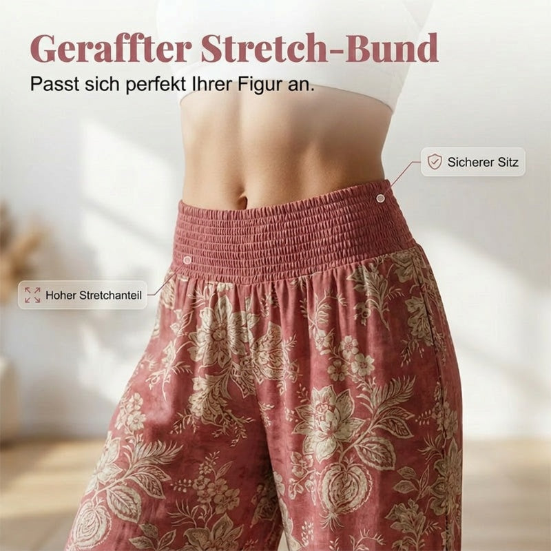👖 🌸Damen geblümte Weitbeinhose mit elastischem Taillenbund – fließender atmungsaktiver Stoff für Sommerstadt & Urlaub✨