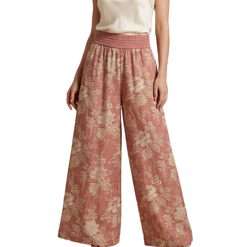 👖 🌸Damen geblümte Weitbeinhose mit elastischem Taillenbund – fließender atmungsaktiver Stoff für Sommerstadt & Urlaub✨