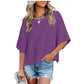 👕 LIMITIERTER 50% RABATT! Einfarbiges Patchwork-T-Shirt für Damen – Lockerer Schnitt, weite 5-Punkt Trompetenärmel, 3 Trendfarben