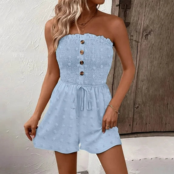🔥👗Letzter Tag-Aktion: 50 % RABATT💃 Damen-Trägerloses Rüschenverziertes Gerafftes Vorderseite-Binden-Breitbein-Tuberompers