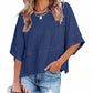 👕 LIMITIERTER 50% RABATT! Einfarbiges Patchwork-T-Shirt für Damen – Lockerer Schnitt, weite 5-Punkt Trompetenärmel, 3 Trendfarben