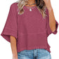 👕 LIMITIERTER 50% RABATT! Einfarbiges Patchwork-T-Shirt für Damen – Lockerer Schnitt, weite 5-Punkt Trompetenärmel, 3 Trendfarben