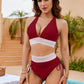 🔥 NUR NOCH HEUTE SPEZIALPREIS 27,99 €! 👙 Hochtailliertes Bikini Set mit Regenbogenwellen-Bund – Bauchkontrolle, Halter V-Ausschnitt, seitliche Zugbänder für Strand & Pool