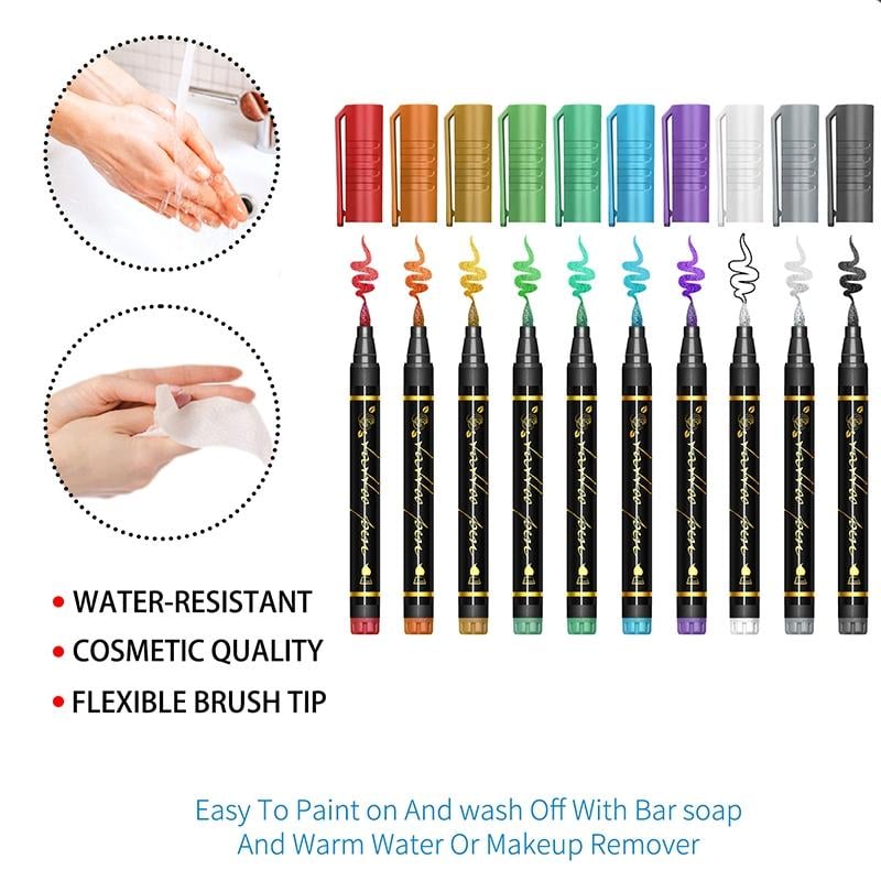 🎨50% OFF NOW! Temporary Tattoo Markers for Skin – Long-Lasting Waterproof Body Art Tattoo Pens, DIY Temporary Tattoo Kit for Parties, Festivals, Halloween & Cosplay