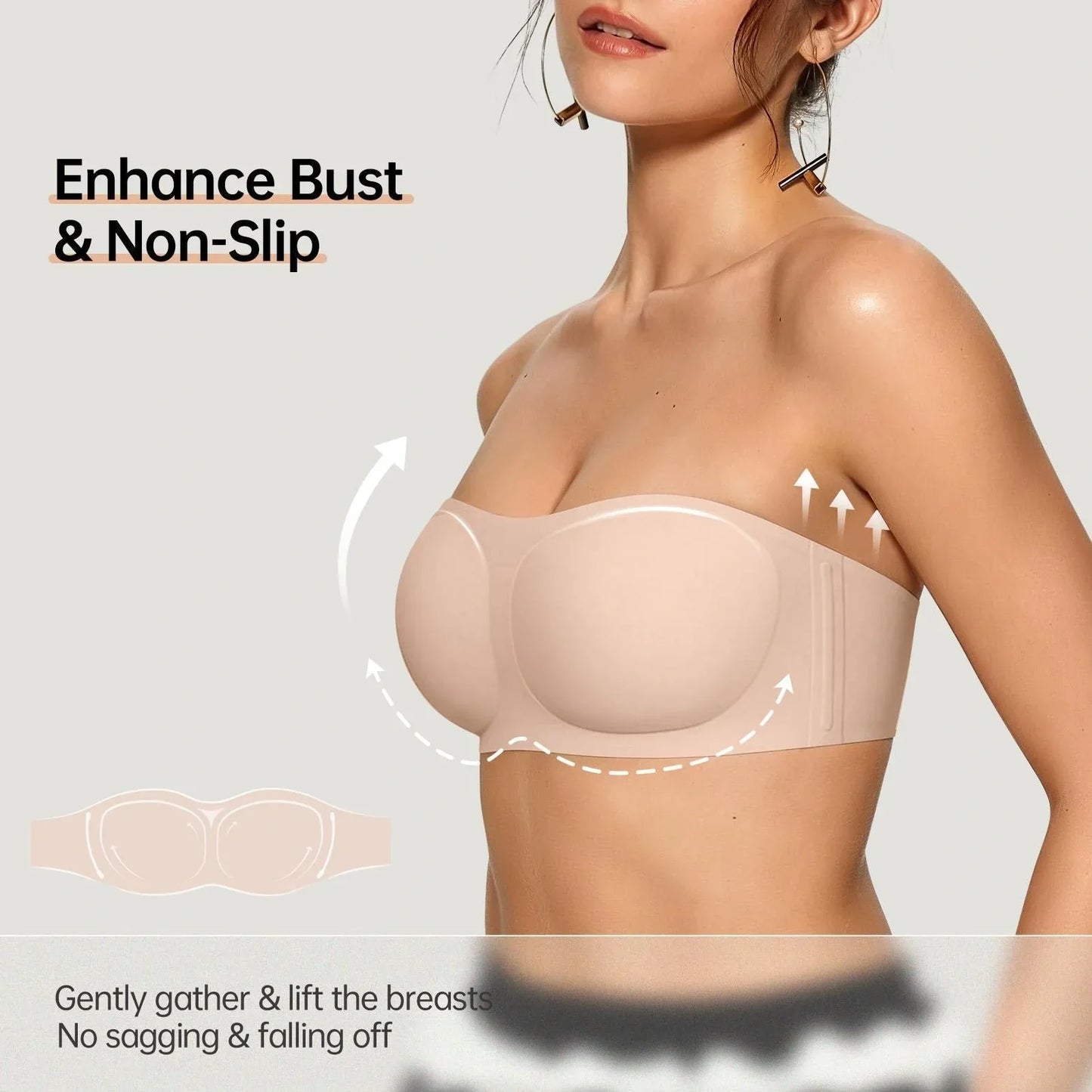 💞Damen-BHs ohne Träger, Push-up-BHs, Bandeau-BHs, rutschfeste, bügellose, stützende, gepolsterte BHs, nahtlose, bequeme Tube-BHs und Jelly-BHs