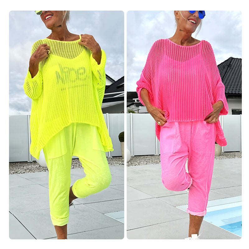 🌸Damen-Jumpsuit mit Buchstabendruck + hohler Kittel-Freizeitanzug